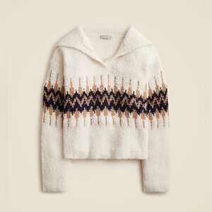 NWOT J.CREW Fair Isle johnny-collar sweater in bouclé yarn, Size XS